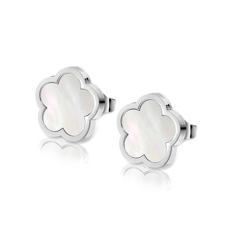 Luxe élégant vert blanc coquille fleur - trèfle à quatre feuilles boucles d'oreilles collier bracelets étanche en acier inoxydable ensembles de bijoux pour les femmes