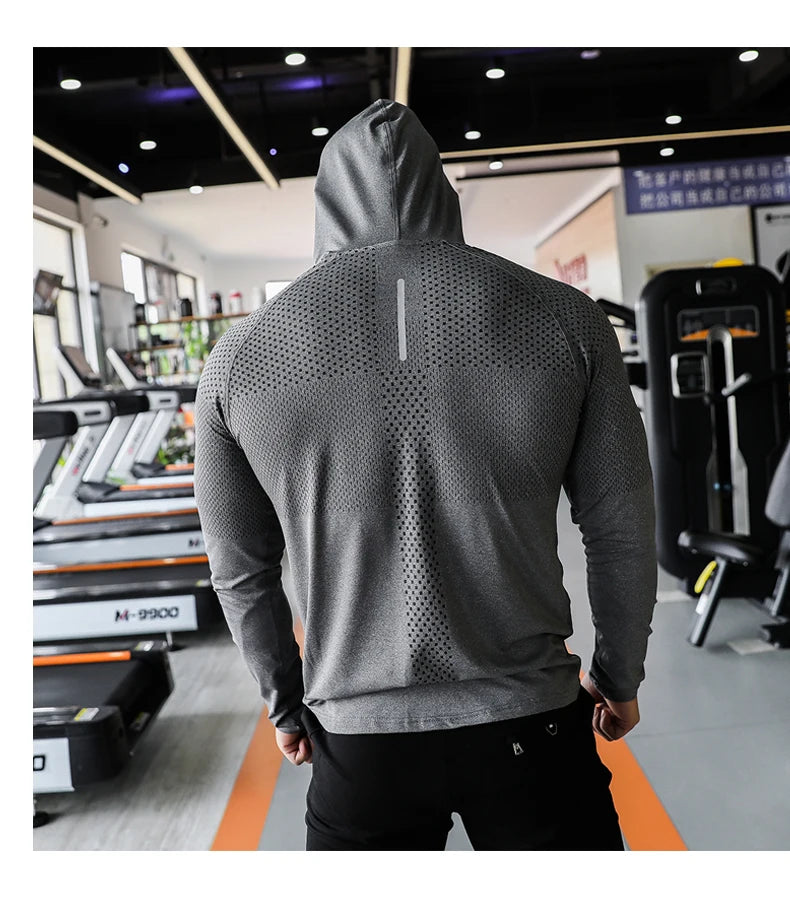 Camisa Esportiva – Fato de Treino Fitness Masculino – Conjunto Esportivo com Capuz para Ginásio & Corrida