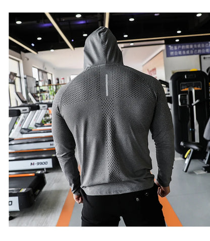 Camisa Esportiva – Fato de Treino Fitness Masculino – Conjunto Esportivo com Capuz para Ginásio & Corrida