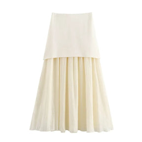 Women’s Knitted Skirt Set – V-neck Sleeveless Slim Vest & Patchwork Loose Skirt | Casual & High Street Fashion