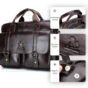 Genuine leather Unisex briefcase with double front pockets, large capacity computer bag, diagonal cross handbag  - Free Shipping to Europe