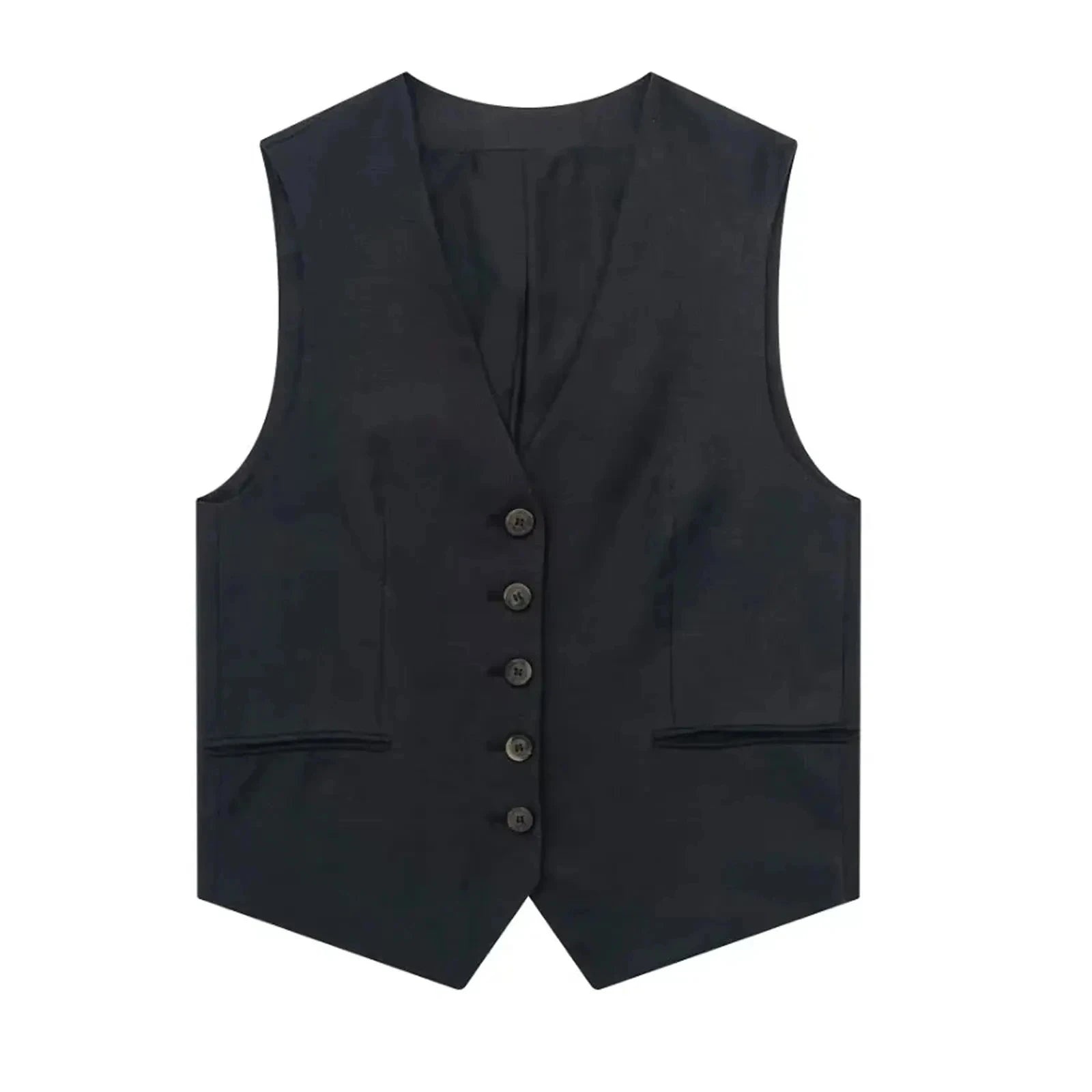 Women’s Linen Vest Shorts Set – V Neck Chic Summer Casual  Office Outfit