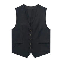 Women’s Linen Vest Shorts Set – V Neck Chic Summer Casual  Office Outfit
