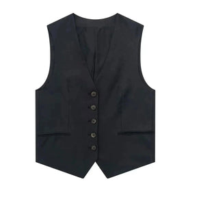 Women’s Linen Vest Shorts Set – V Neck Chic Summer Casual  Office Outfit