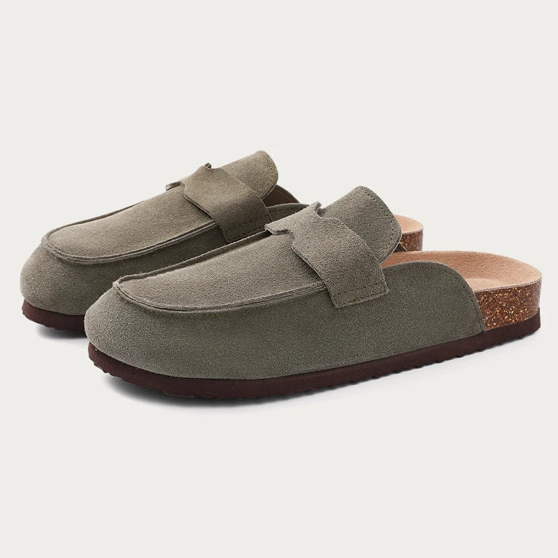 Nieuwe mannen suède klompen slippers zachte dames muilezels zomer kurk klompen slippers buitenstrand sandalen mode niet -slip thuisschoenen