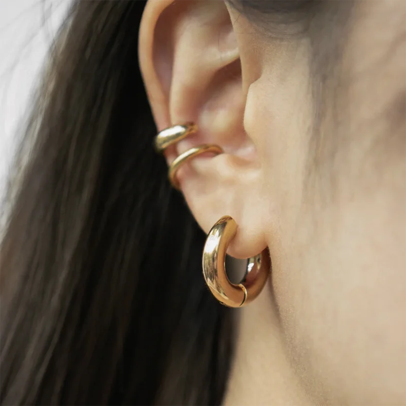 Women's Stainless Steel Hoop Earrings – Smooth, Chunky Round Huggie Jewelry - 20mm