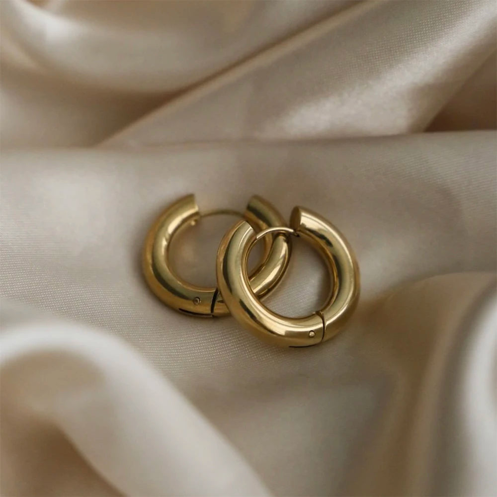 Women's Stainless Steel Hoop Earrings – Smooth, Chunky Round Huggie Jewelry - 20mm