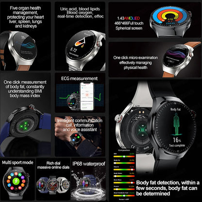 Ny omvårdnadsgrad Smart Watch Blodsyre Blod Lipid Urinsyra EKG+PPG Kroppstemperatur Bluetooth Ring Hälsa Smartwatch