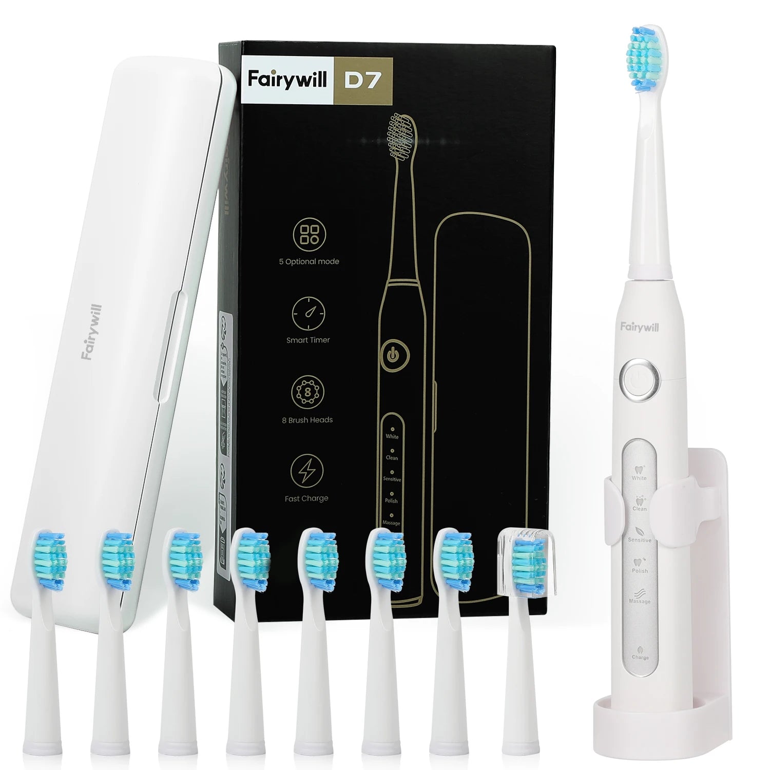 Sonic Electric Toothbrush – USB Rechargeable, Waterproof, with 8 Brush Heads & Travel Case - 100% original product