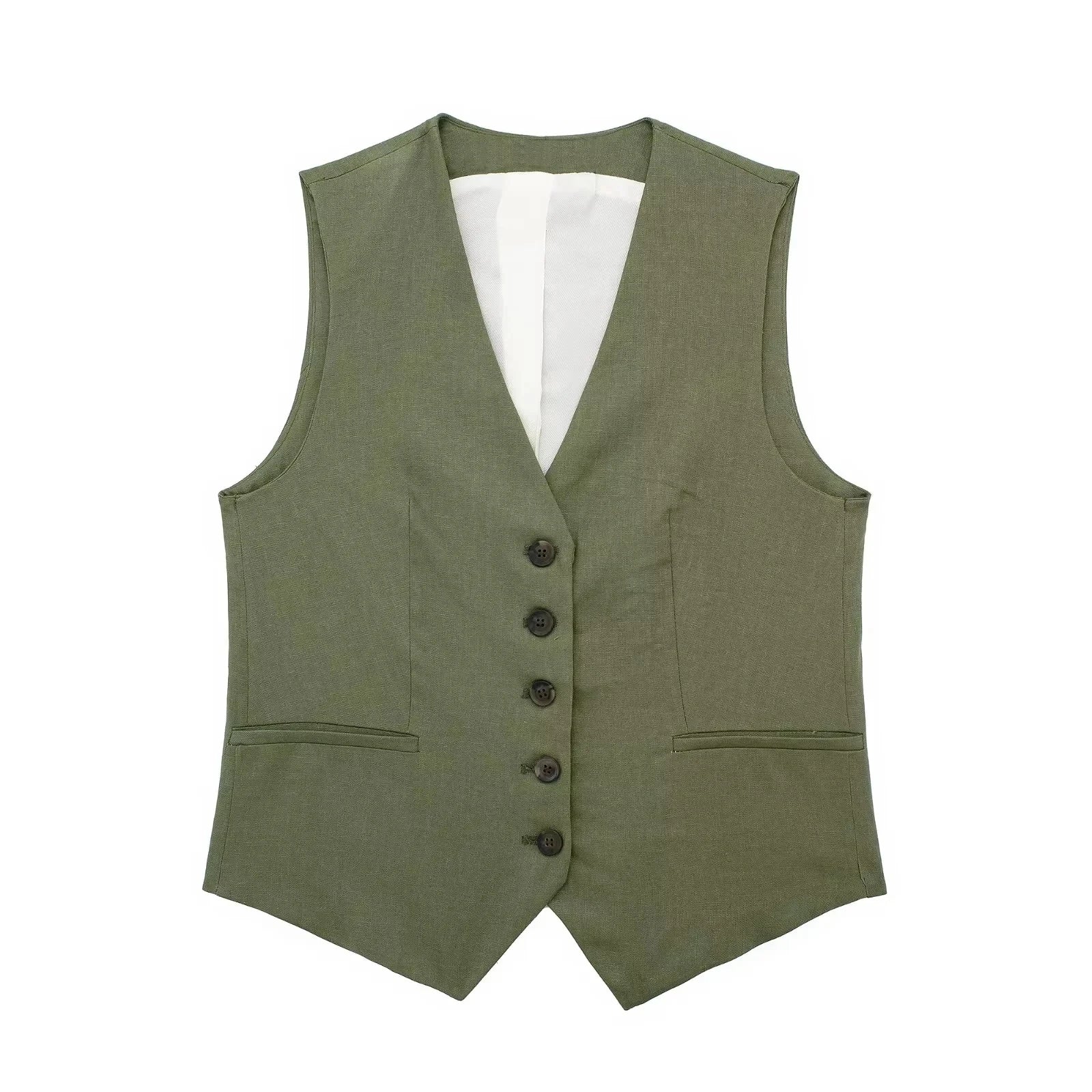 Women’s Linen Vest Shorts Set – V Neck Chic Summer Casual  Office Outfit