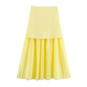Women’s Knitted Skirt Set – V-neck Sleeveless Slim Vest & Patchwork Loose Skirt | Casual & High Street Fashion