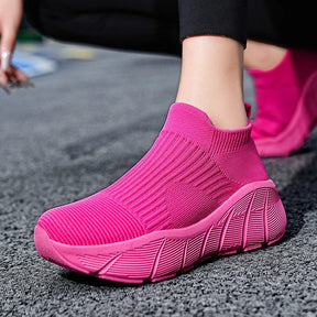Fashion Platform Sports Shoes High Top Knit Casual Sneakers Lightweight Breathable Slip-on Running Shoes