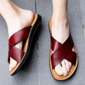 Italiaanse echte lederen pantoffels voor heren-lichtgewicht slip-on zomerse flats tot maat 47