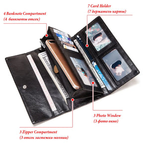 MIAMI DESIGN HUMER™ Women’s RFID Genuine Cowhide Leather Wallet – Anti-Theft & Anti-Pickpocket Long Clutch