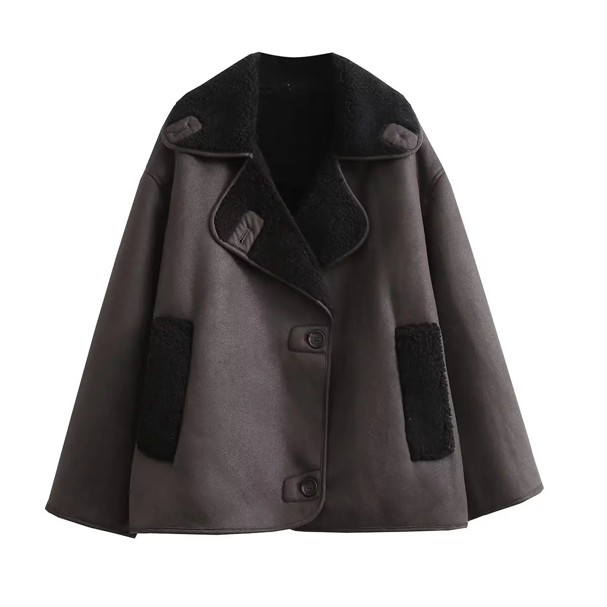 Kvinder Tykt Varmt Outwear Kunstlæder Jakker Efterår Vinter Vintage Langærmede Lapel Frakker Mode Dame Streetwear Top