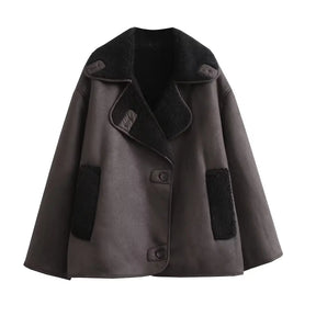 Kvinder Tykt Varmt Outwear Kunstlæder Jakker Efterår Vinter Vintage Langærmede Lapel Frakker Mode Dame Streetwear Top
