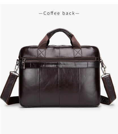 Genuine leather Unisex briefcase with double front pockets, large capacity computer bag, diagonal cross handbag  - Free Shipping to Europe