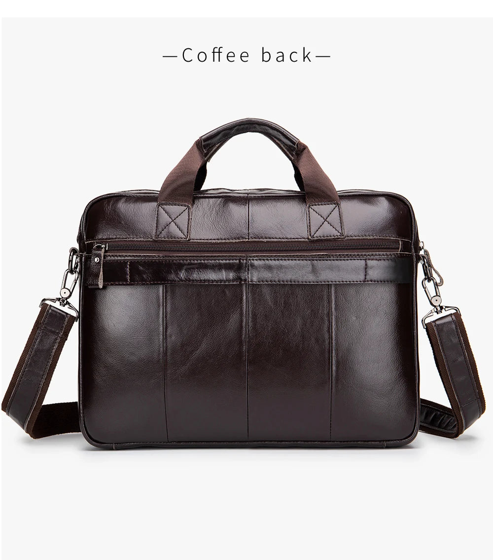 Genuine leather Unisex briefcase with double front pockets, large capacity computer bag, diagonal cross handbag  - Free Shipping to Europe