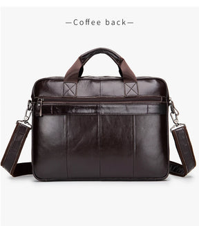 Genuine leather Unisex briefcase with double front pockets, large capacity computer bag, diagonal cross handbag  - Free Shipping to Europe