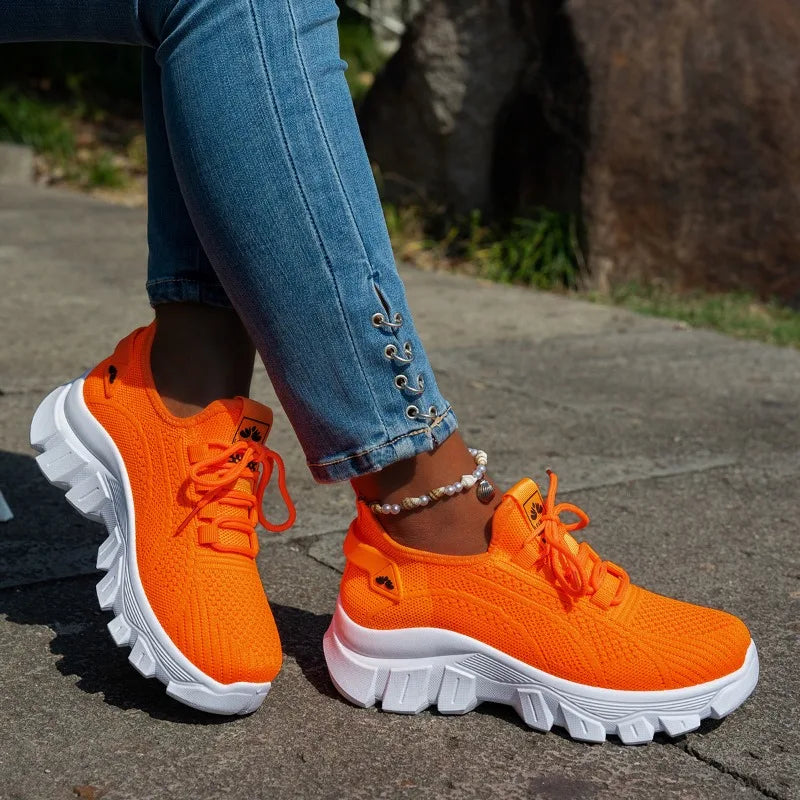 Forårsstrikkede sko til kvinder Lette åndbare morsko Plus Size Komfort Skridsikker afslappet flad sål Slip-On