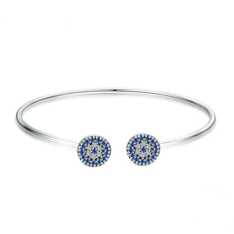 Armbånd - 100% 925 Sterling Sølv Blå Zircon Lucky Eyes Armbånd til Damer Åben manchet Armring Klassiske Luksus smykker