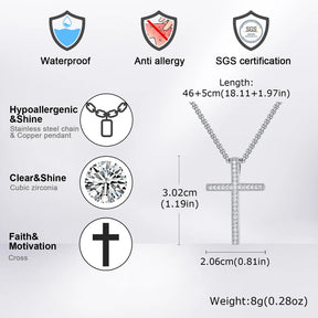 Bling Zircon Cross Pendant Necklace with Box Chain, Unisex Silver Color Simple Christ Cross Collar for Men Women