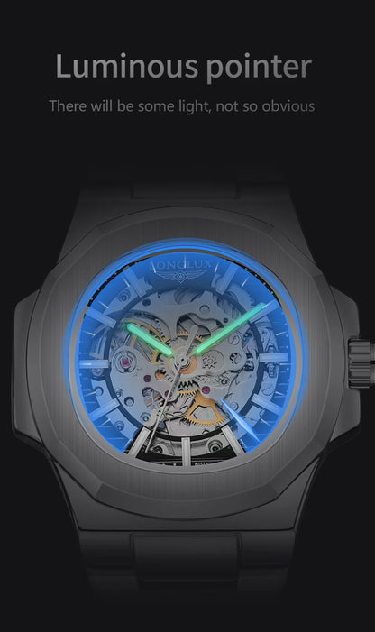 MIAMI DESIGN -LONGLUX™ Herre automatisk mekanisk ur luksus ure vandtæt skelet ur i rustfrit stål
