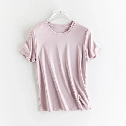 T-shirt i siden och merceriserad bomull – Upplev silkesmjukhet och sofistikerad stil – Finns i v-ringad och rund halsringning