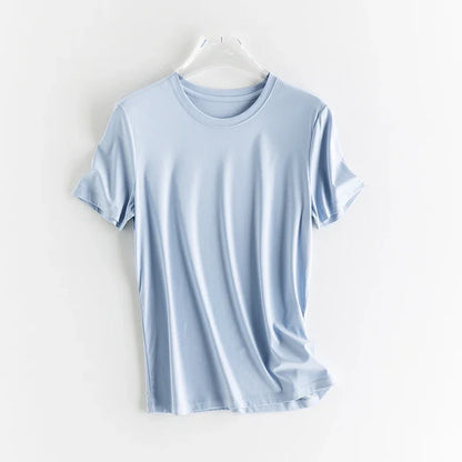 T-shirt i siden och merceriserad bomull – Upplev silkesmjukhet och sofistikerad stil – Finns i v-ringad och rund halsringning