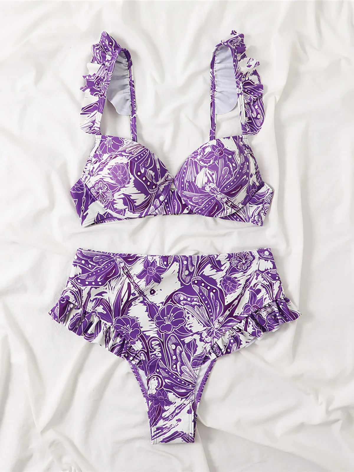 S- XL trykt bøyle badedrakt for kvinner Bikini med høy midje Dame badetøy Tredelt bikinisett Badedrakt Swim V4106