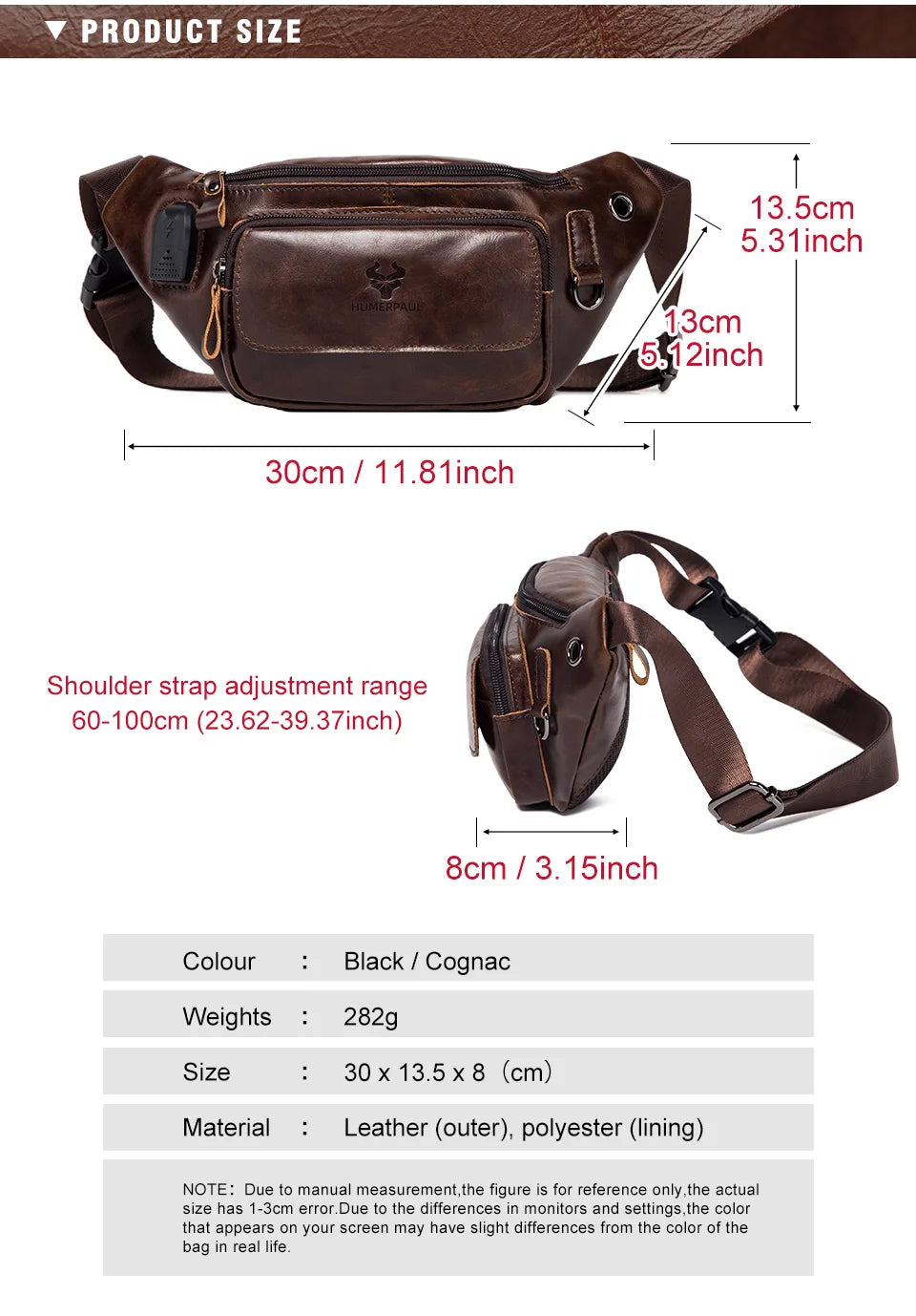 100% Genuine Leather Chest Bag unisex High-Capacity With Durable USB Charging Crossbody Bag - Free Shipping to Europe