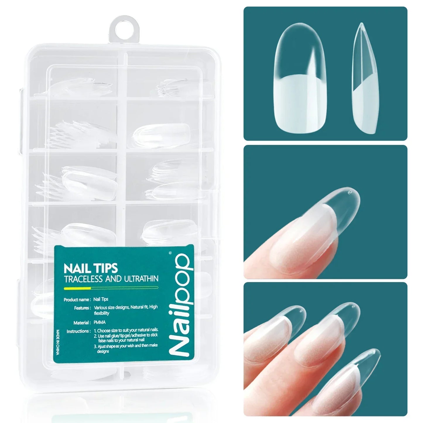 Pontas Nailpop Gel X – 120 unidades de gel macio, extensões fáceis de unhas