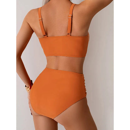 Conjunto de biquíni de cintura alta biquini banho feminino duas peças maiô beachwear com decote em v fatos de banho feminino