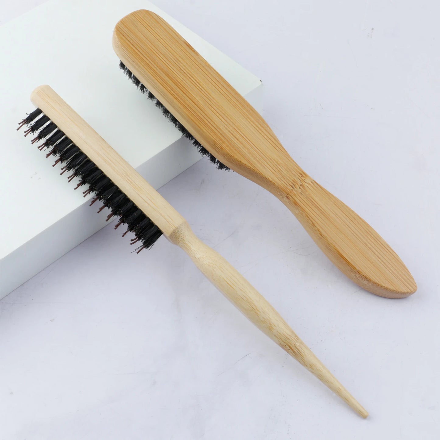 Spazzola per capelli con setole premium da 2 pezzi con manico in bambù riduce l'effetto crespo e la statica - Set di spazzole con setole per massaggio del cuoio capelluto per tutti i tipi di capelli