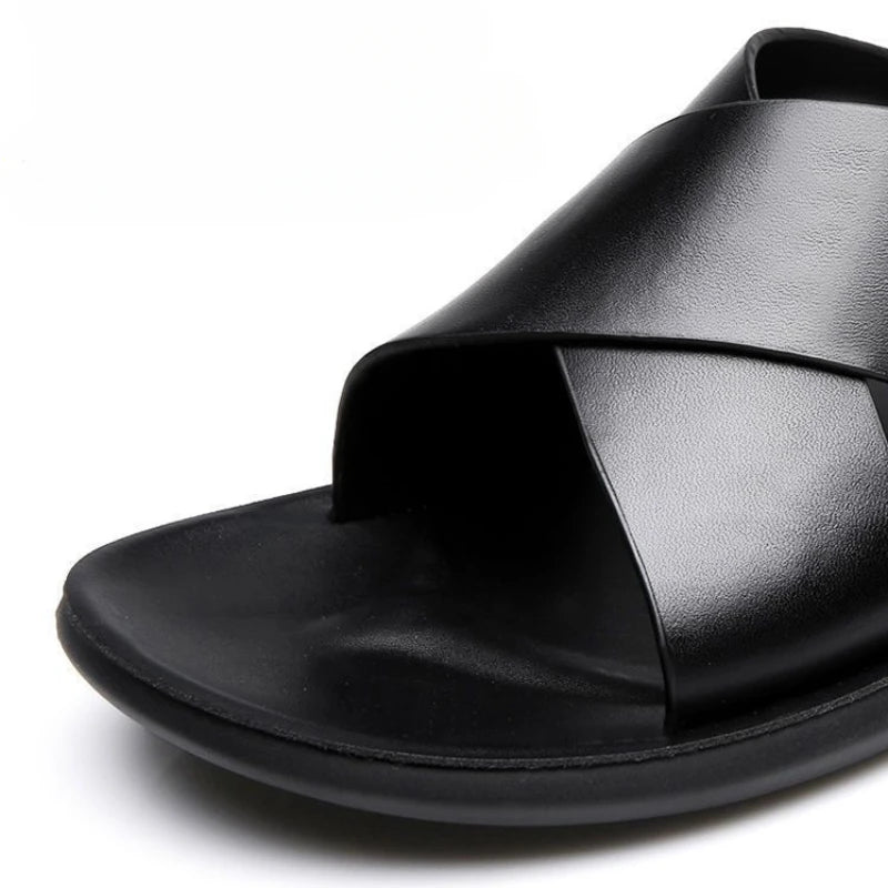 Men's Leather Flip Flops – Casual Non-Slip Sandals with Soft Sole for Beach & Everyday Wear