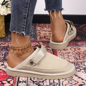 Women's Suede Gold Clog Platform Back Strap Clogs – Large Size, Casual Autumn Design