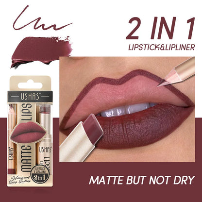 Batom Matte 2 em 1&lConjunto de Lápis Labial IP Liner com 12 Cores, Alta Pigmentação, À Prova D'Água e de Longa Duração - Maquiagem para os Lábios