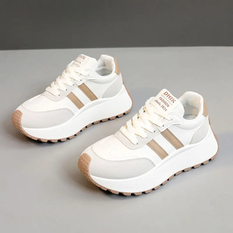 Tênis plataforma feminino primavera/verão – Sapatos casuais de couro patchwork vulcanizado