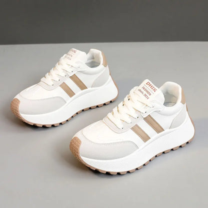 Tênis plataforma feminino primavera/verão – Sapatos casuais de couro patchwork vulcanizado