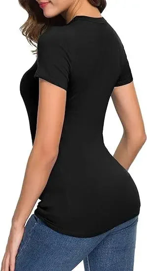 Camiseta básica feminina Slim Fit – Mangas curtas & Pescoço redondo