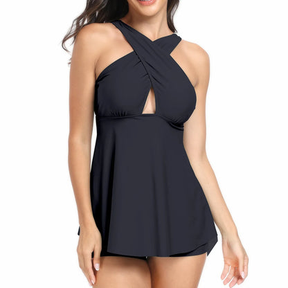 Solid badetøy Dame Cross Strapped Tankini Sett Hollow Push Up Lady Badedrakt Høy midje Strandbadedrakt