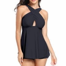 Femmes de maillots de bain solides Cross Cross Tankini Set Hollow Push Up Lady Swimsuit High Waist Beach Bath Suit