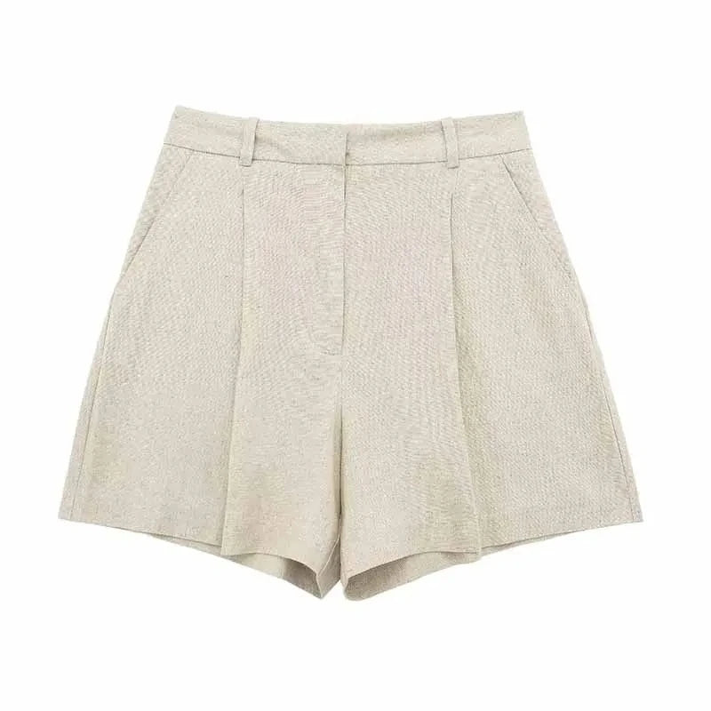 Women’s Linen Vest Shorts Set – V Neck Chic Summer Casual  Office Outfit