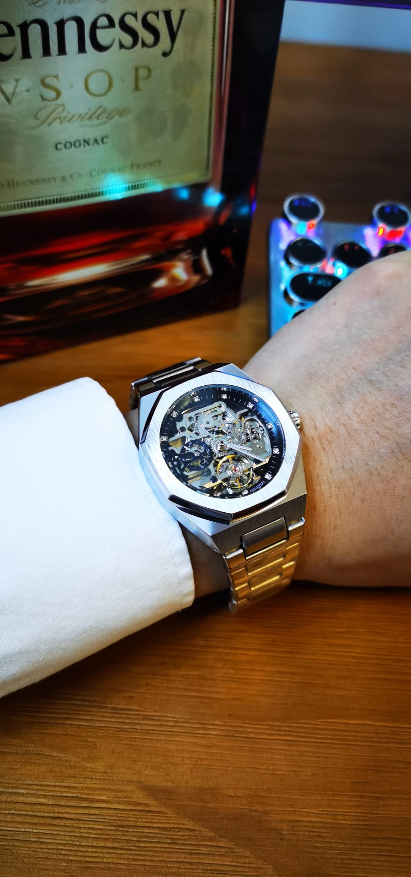 MIAMI DESIGN-Reloj Automático plateado para hombre, esfera de diamante 3D, Tourbillon Irregular, relojes de pulsera mecánicos con esqueleto, reloj con manecillas luminosas