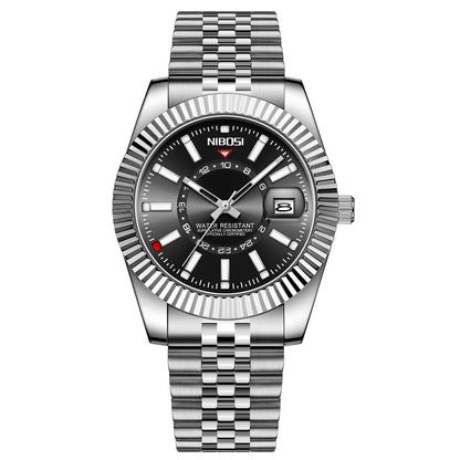 MIAMI EXPRESS NIBO - Luksus-armbåndsur til mand Vandtæt sport lysende dato herreur Quartz rustfrit stål herreure