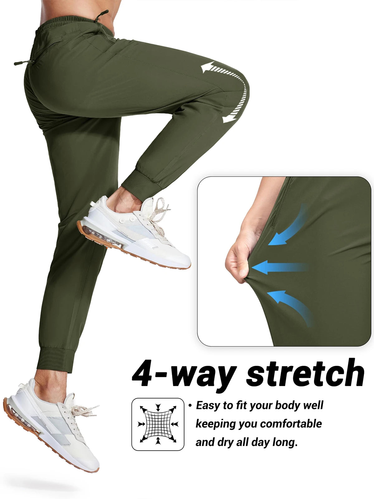 Miami Mag-Mens Sportswear Hosen Leichte schnelle trockene Laufhose Reißverschluss Taschen Sports Workout Hose Jogger Männliche Jogginghosen