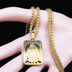 Médaille catholique Vierge Marie Notre-Dame de Guadalupe Collier pendentif Unisexe Gold Color Inoxydless Steel
