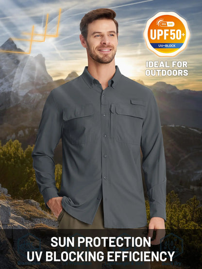Camisa masculina de manga comprida de secagem rápida MIAMI TAC – proteção solar UPF 50+, malha respirável & Desempenho ao ar livre