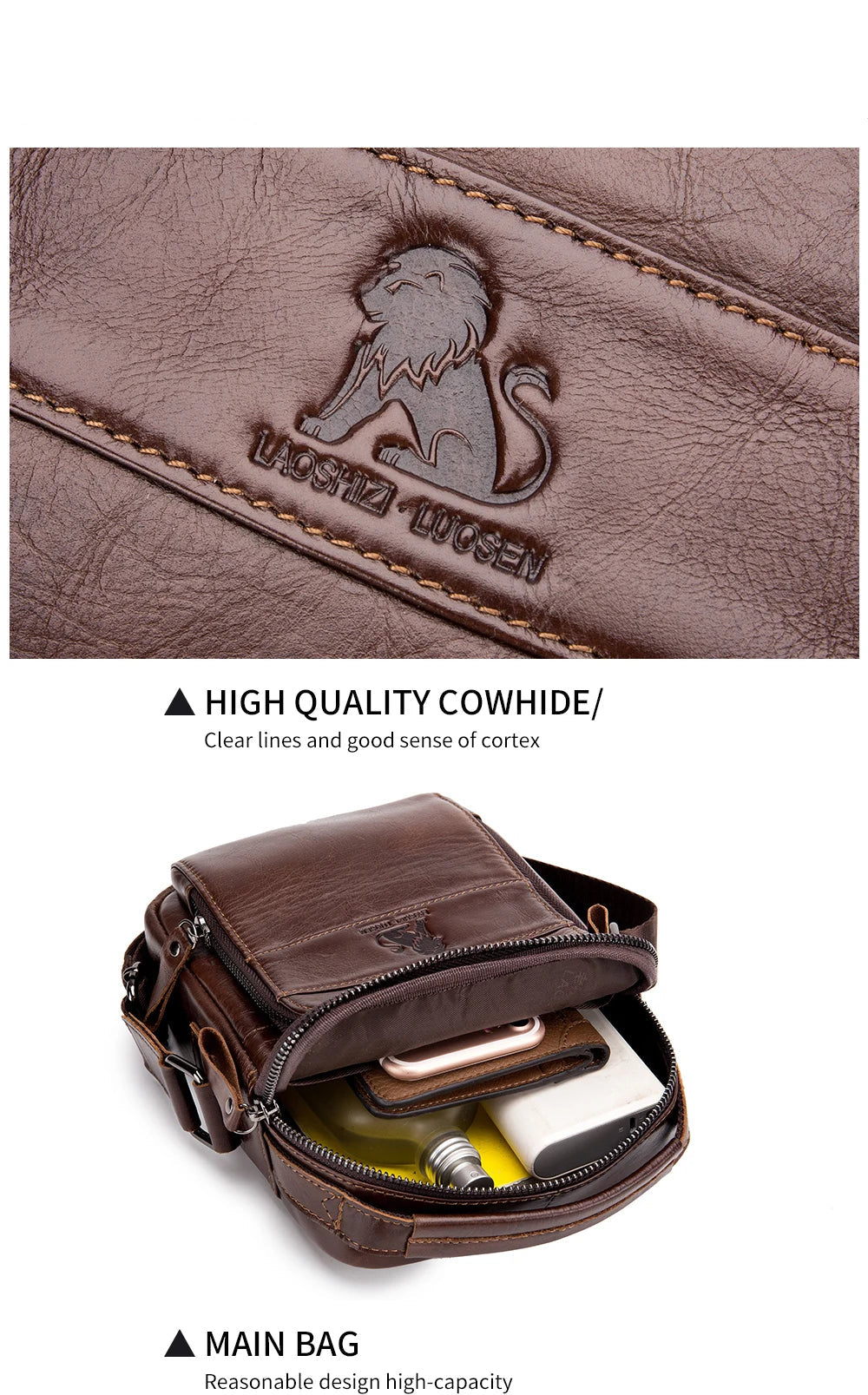 Sac bandoulière rétro en cuir pour homme – Cuir de vachette de qualité supérieure, style intemporel & Fonctionnalités quotidiennes