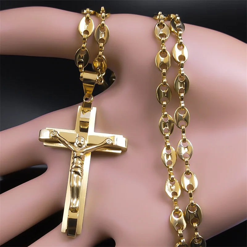 Jesus Cross Crucifix Pendant Necklace – Unisex Stainless Steel -Jewelry